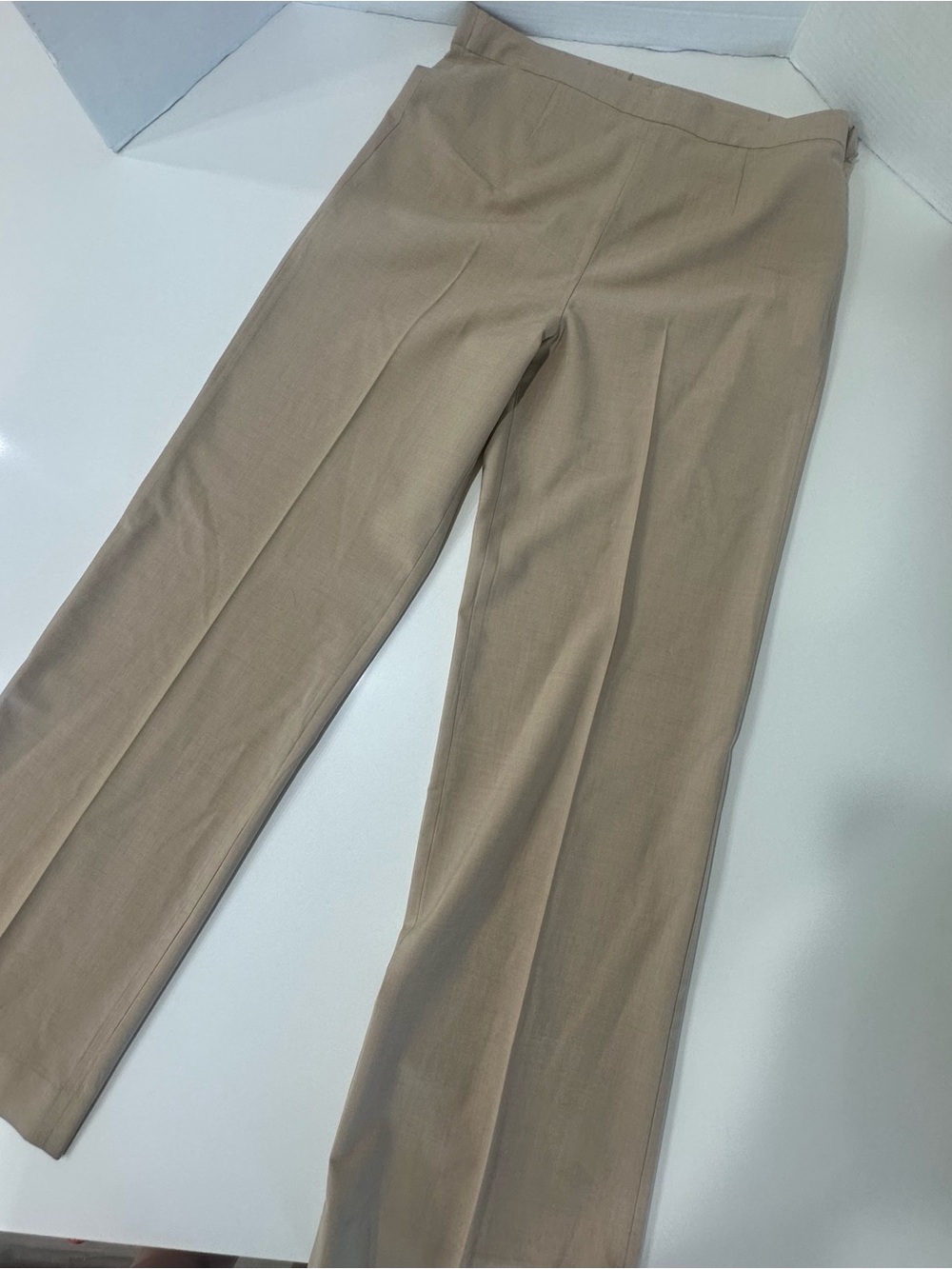 St John Trousers Women's Tailored Straight-Leg Pants in Beige Wool 6